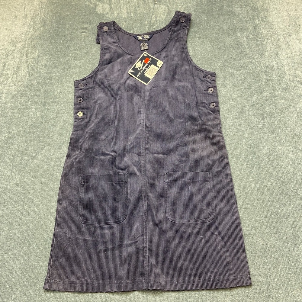 VTG French Toast School Wear Corduroy Jumper Dress Girls 16 Navy Blue Pockets